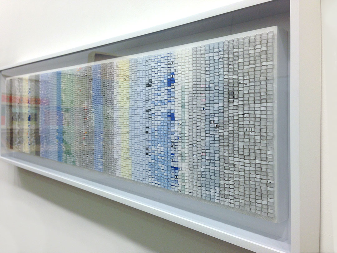 Shredded: Timeline 2, 2016. Sideview. Framed W51.75" x H15.5" x D3".