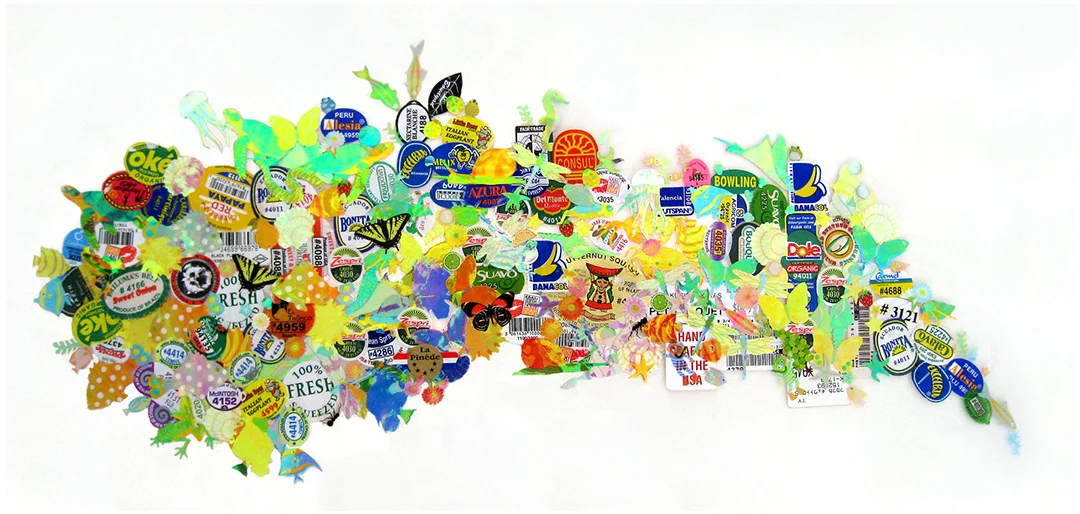 Kitchen Art 53, Fair Trade, 2008, stickers on Plexiglas, W31" x H15"..5