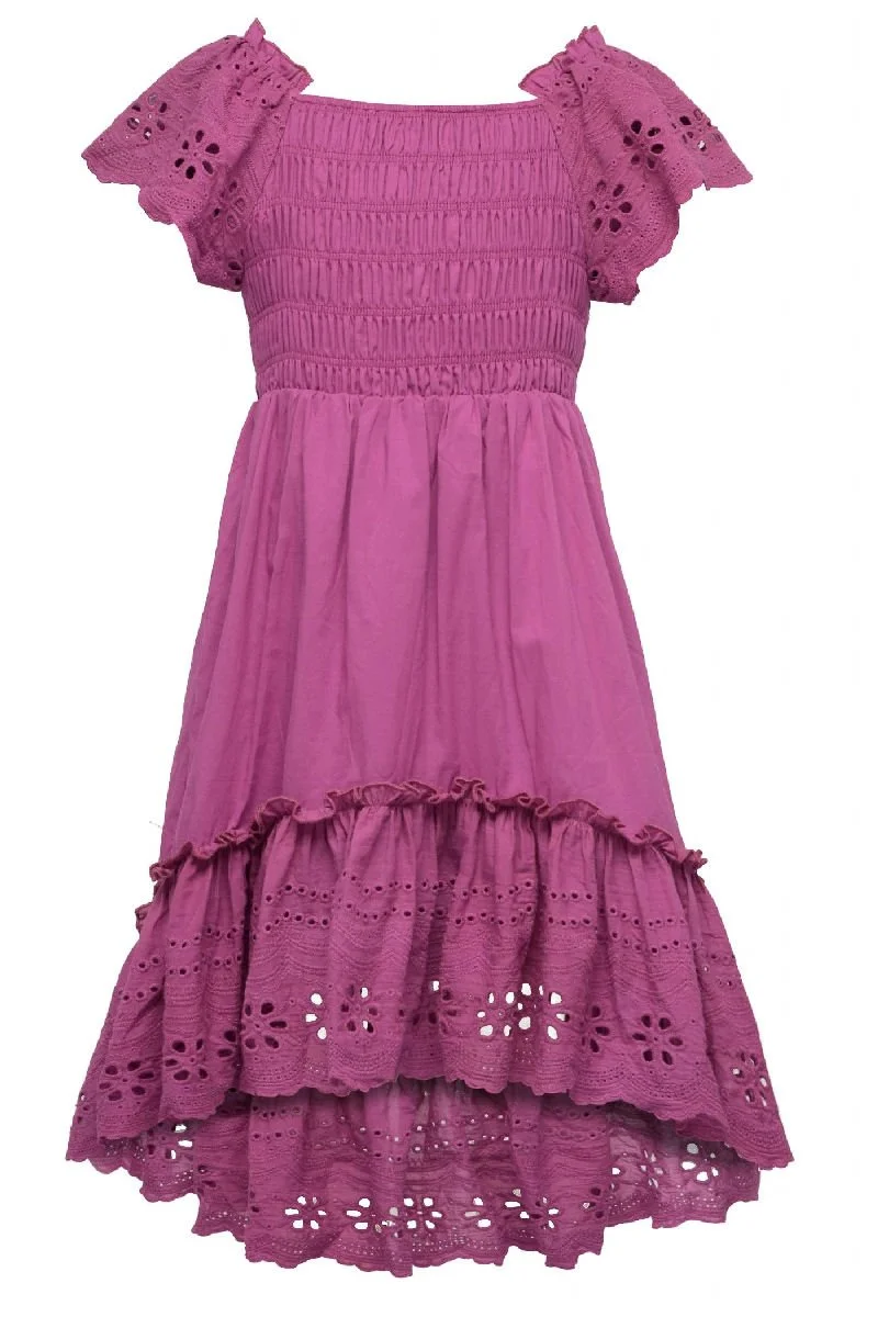 open lace back dress Eggplant Avril Eyelet Twill Dress