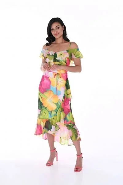 sachin and babi light blue dress Frank Lyman Floral Wrap-Front Knit Dress with Sash