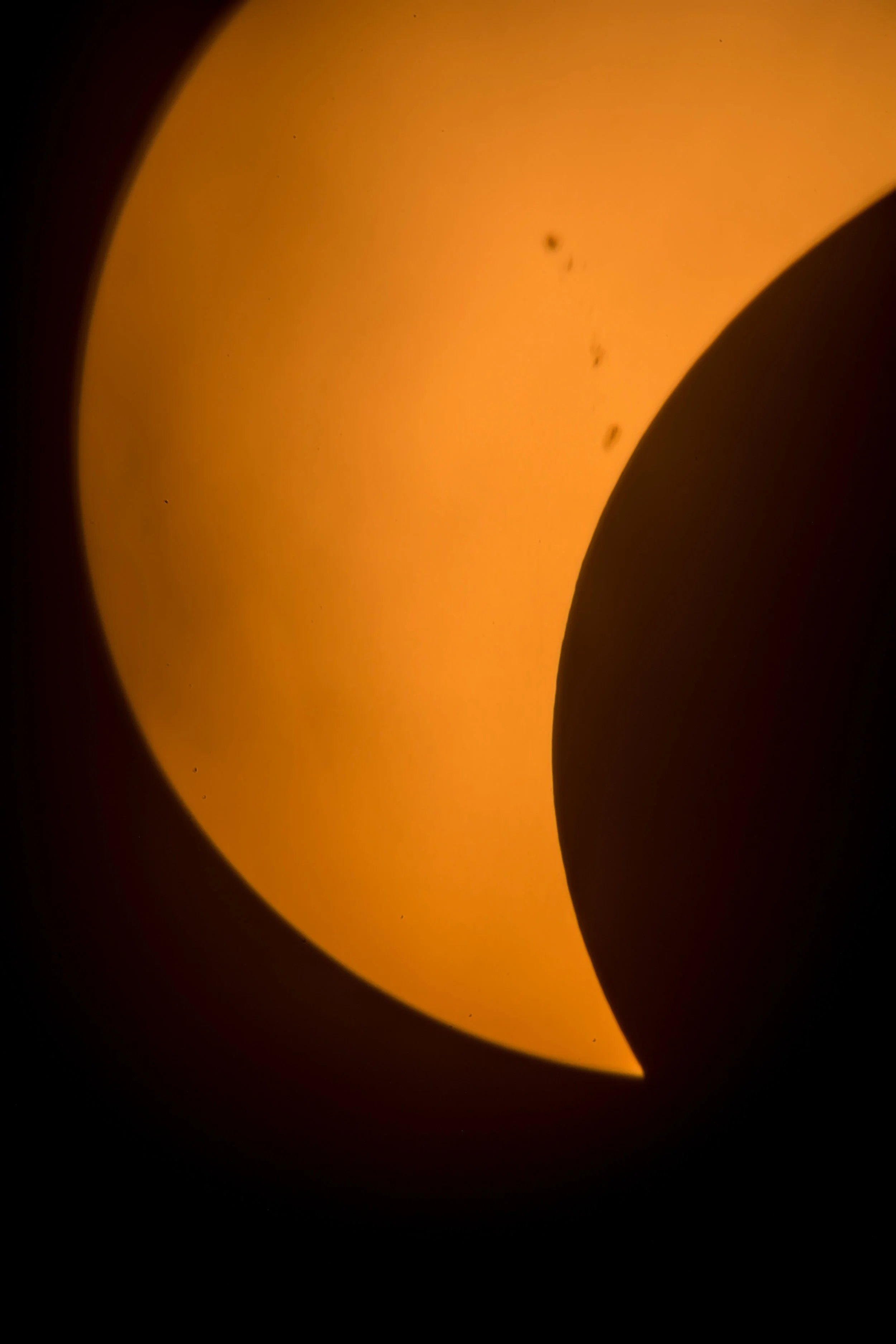 Big sunspots on the surface of the sun during a solar eclipse