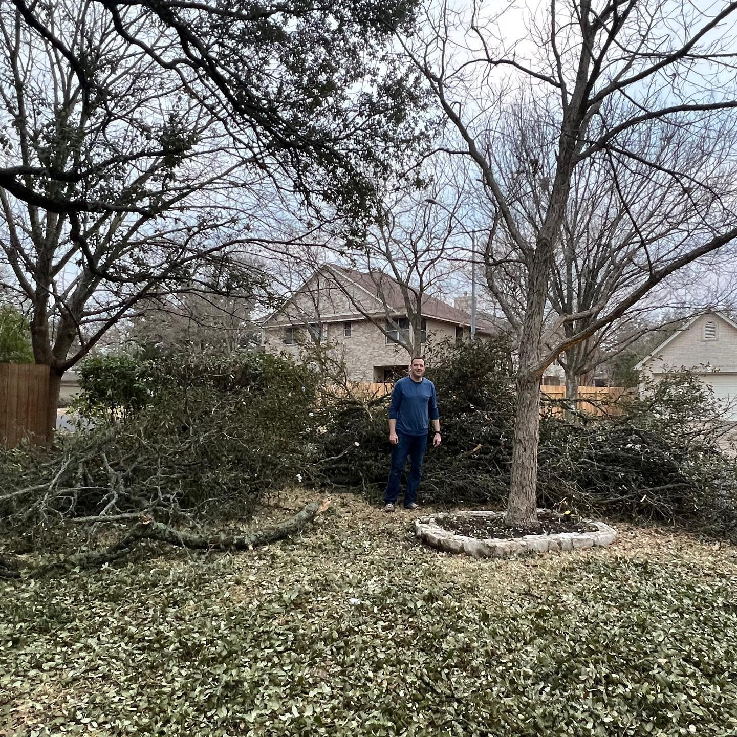 Pictures just don&rsquo;t seem to do it justice, but posting for posterity. The pile of fallen branches from #arborgeddon was taller than I am.  #nofilter #austintexas #austintx
