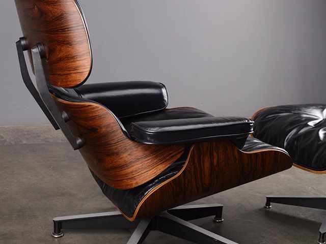 Early production Eames Lounge in black leather and Brazilian rosewood, lovingly restored. Is it time? 
#eameschair #eamesloungechair #eameslounge #madsenmodern #furniturerestoration
