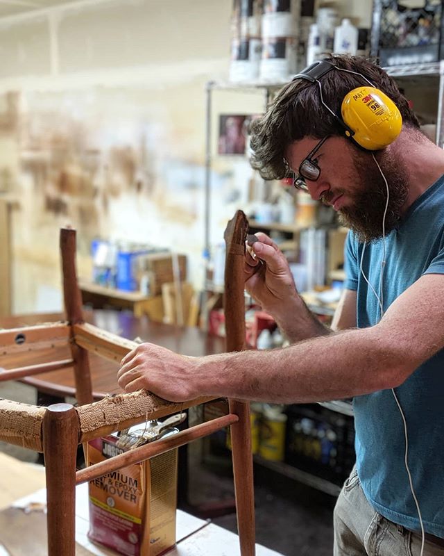 Here's Madsen Modernist Matt repairing a vintage M&oslash;ller chair that's had some hard times. It's a big, technical job, but it's worth doing to preserve this special chair. 
#jlmoller
#furniturerestoration #midcenturyfurniture #danishmodernfurnit