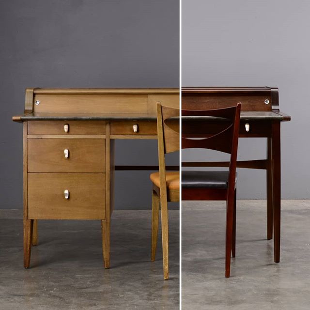 Before &amp; After 💁🏻&zwj;♂️✨ The Madsen Modern restoration team worked some magic on this mid-century desk set by John Van Koert. We're excited to hand it off to its new owner! 
#johnvankoert
#drexelfurniture #furniturerestoration #midcenturyfurni