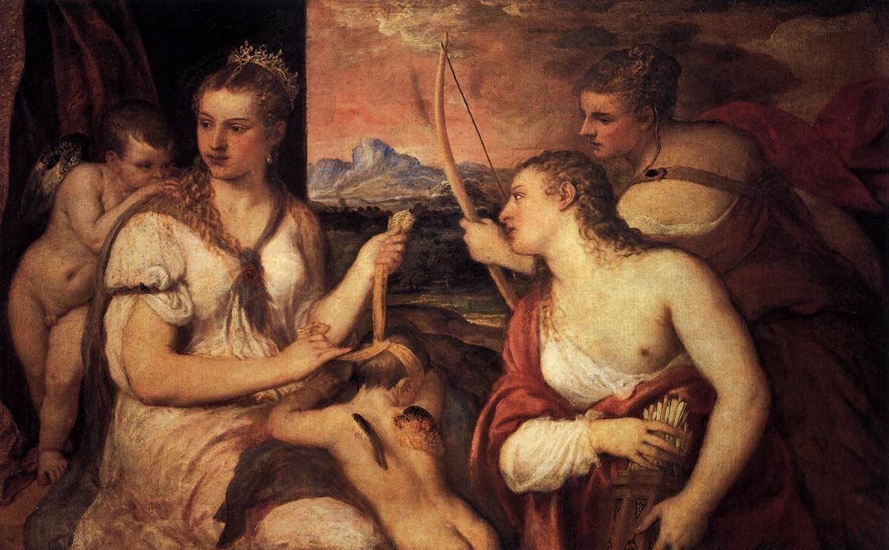 Titian 'Venus Blindfolding Cupid'. (c. 1565)