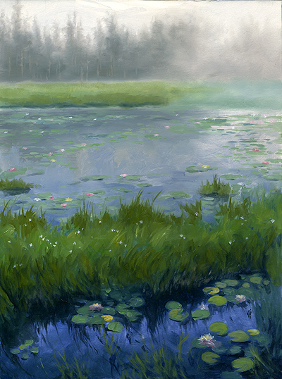 "Ames Pond" 12x16" Oils on treated watercolor board Sold