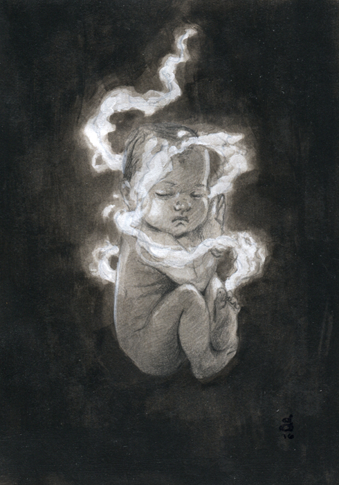 "Glossai Pyros II study" 3.5" x 5" acrylic and graphite on paper Available at Every Day Original