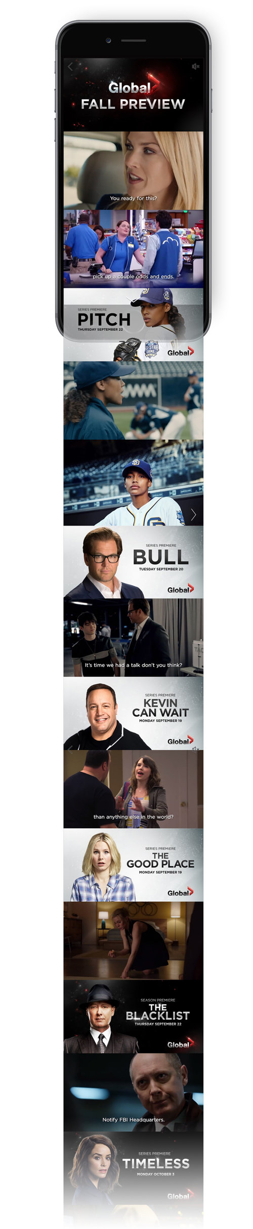 FALL 2016 CANVAS AD (for Facebook mobile) A mix of video clips and photos to promote new and returning shows.