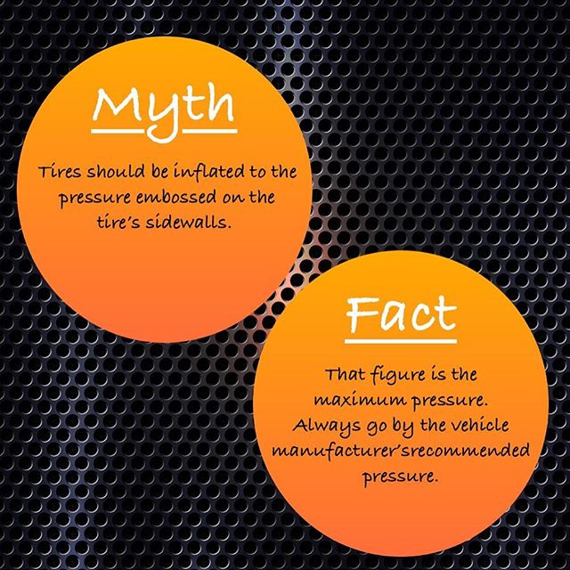 Vehicle recommended tire pressure can be found in the owners manual, inside of driver&rsquo;s door jam, or inside of the fuel filler door. 😉
😉
😉
#themoreyouknow #nowyouknow #mythvsfact #myths #facts #truth #truthbomb #woke #infographic #tire #carc