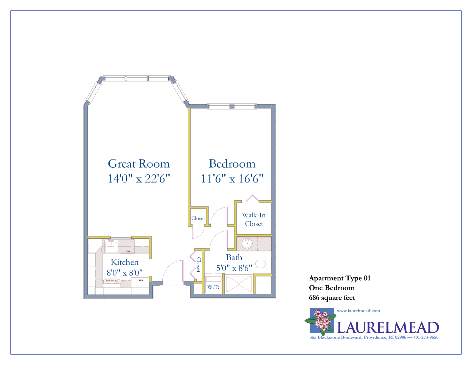 Floor Plan 01 — 686 SF — Active Senior Living Providence, R.I