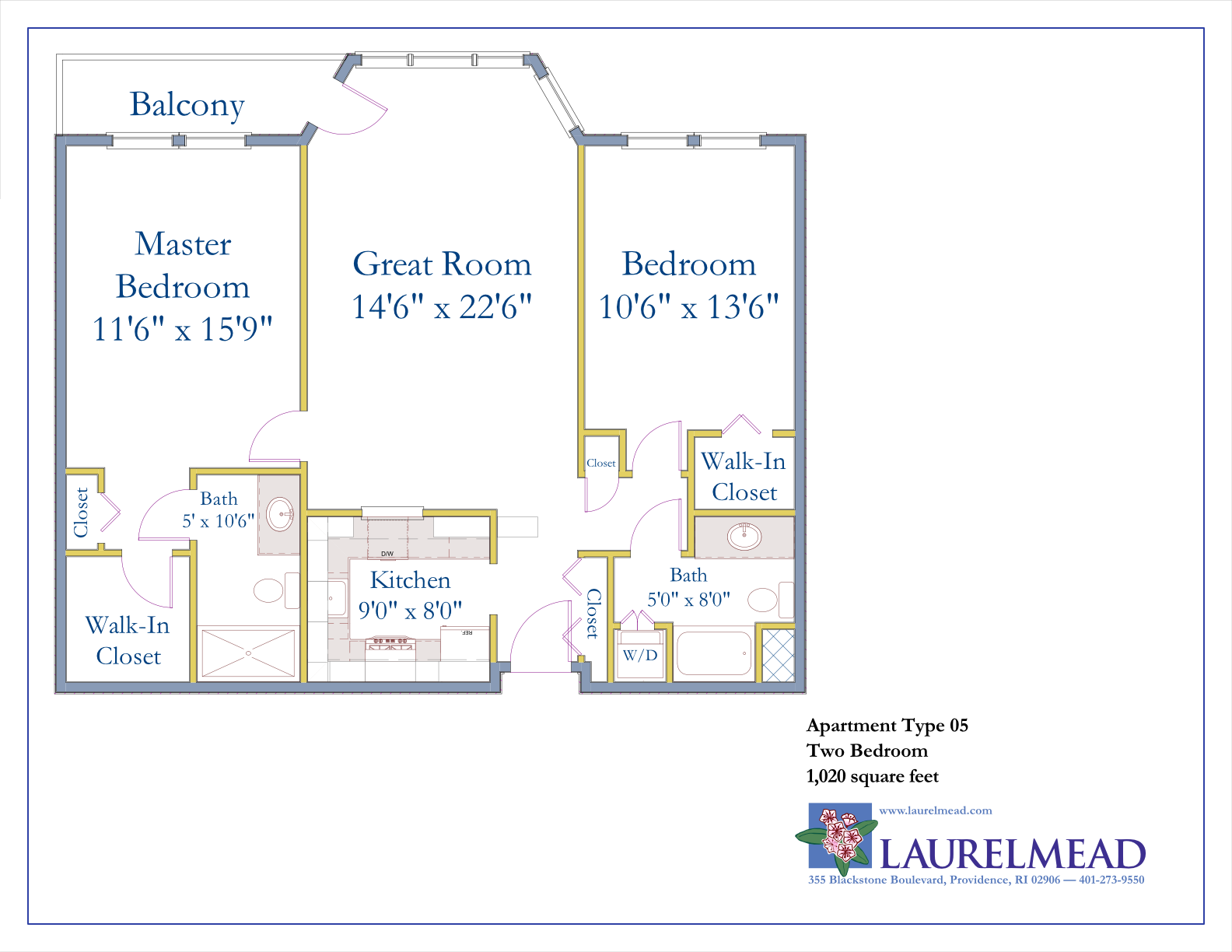 Floor Plan 05 — 1,020 SF — Active Senior Living Providence, R.I
