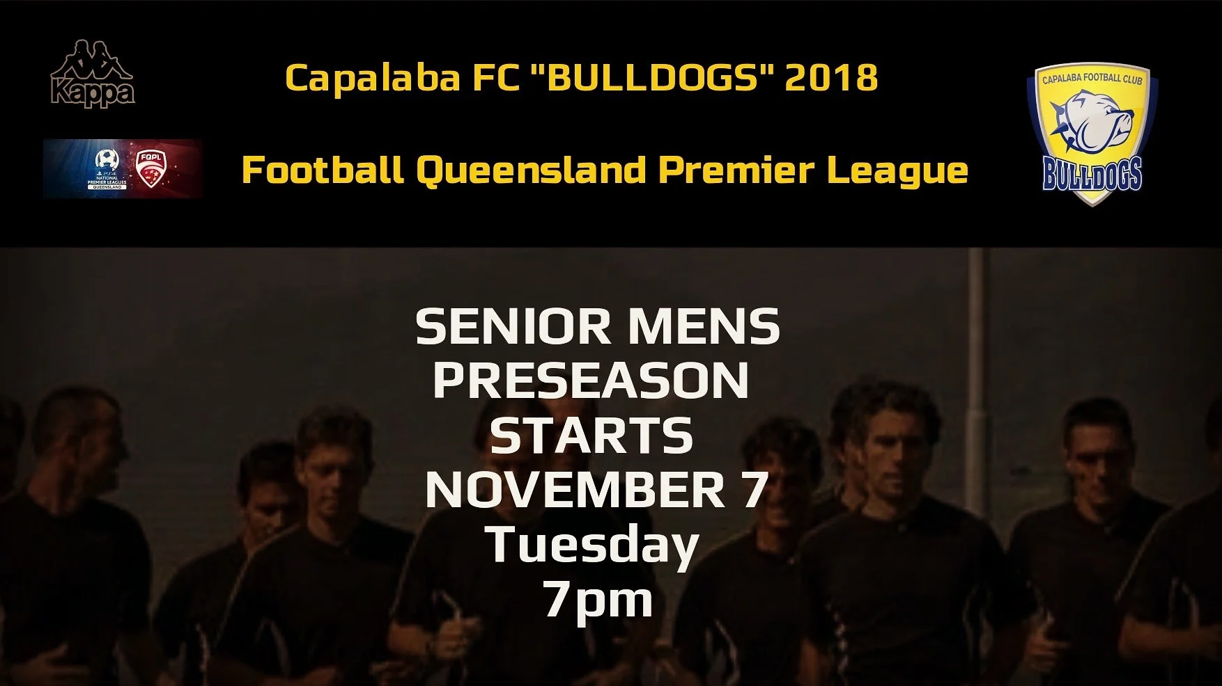 FQPL Senior Mens Pre-Season Starts 7th November 7pm