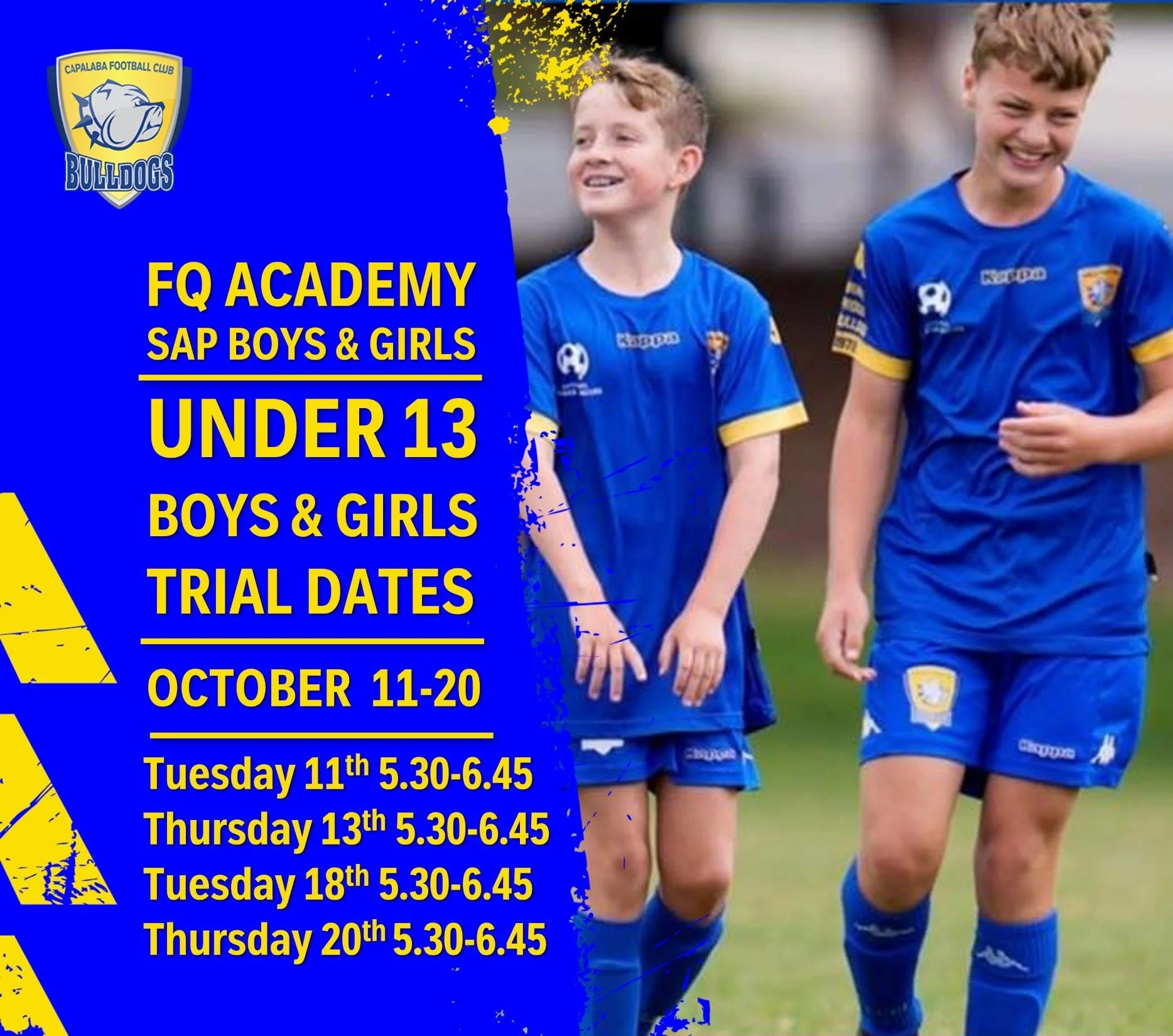 FQA U13s Boys &amp; Girls STARTS 11th October