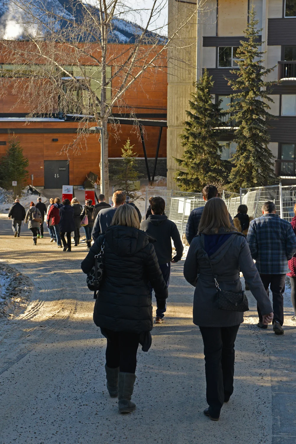 The choir takes a short walk toward the Vistas Dining Hall for lunch break