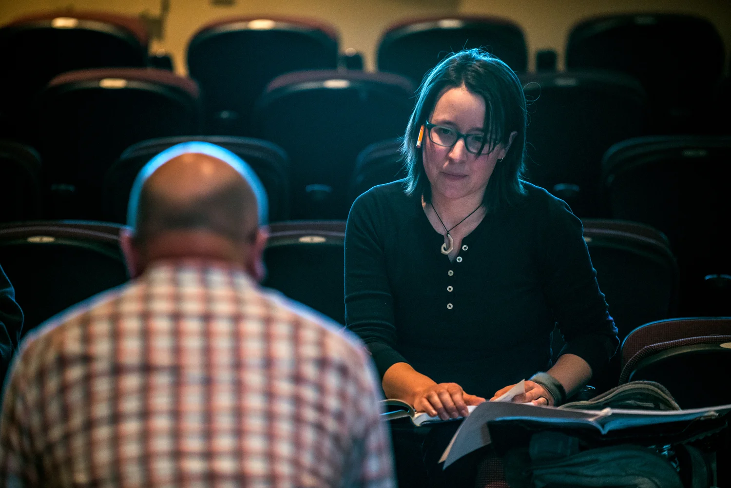 Composer, Carmen Braden discusses executional nuances with Spiritus Artistic Director, Timothy Shantz