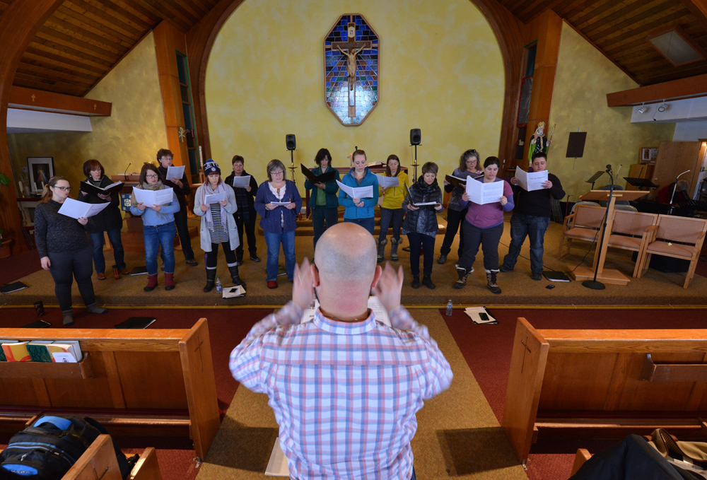Soprano and alto sections rehearsing "Blades"—the challenging third movement of Carmen Braden's "The Ice Seasons".
