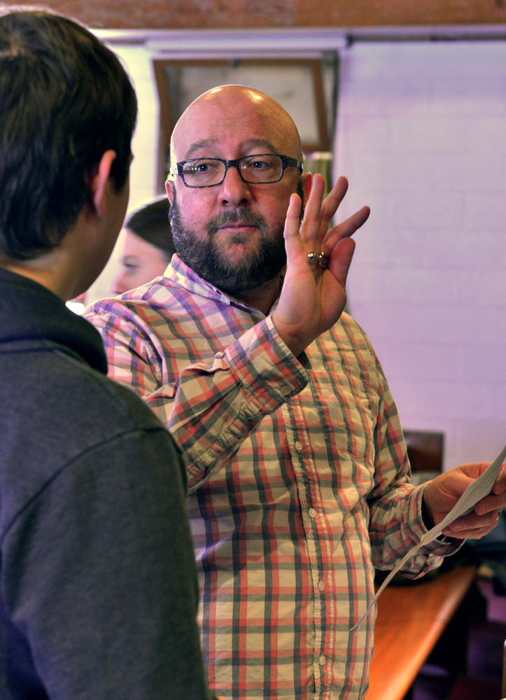 Timothy Shantz, Spiritus Artistic Director, coaching Carson Moore (soloist) on nuances for "Frobisher Bay".