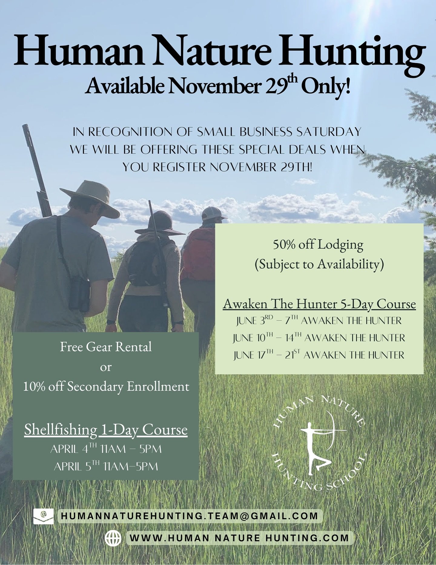 Celebrating Small Business Saturday. Buy small, buy local. Invite a friend to join you on the tide flats or treat yourself to a cabin at our hunting course. Just mention this post when registering. 
Happy Thanksgiving. 
#smallbusinesssaturday