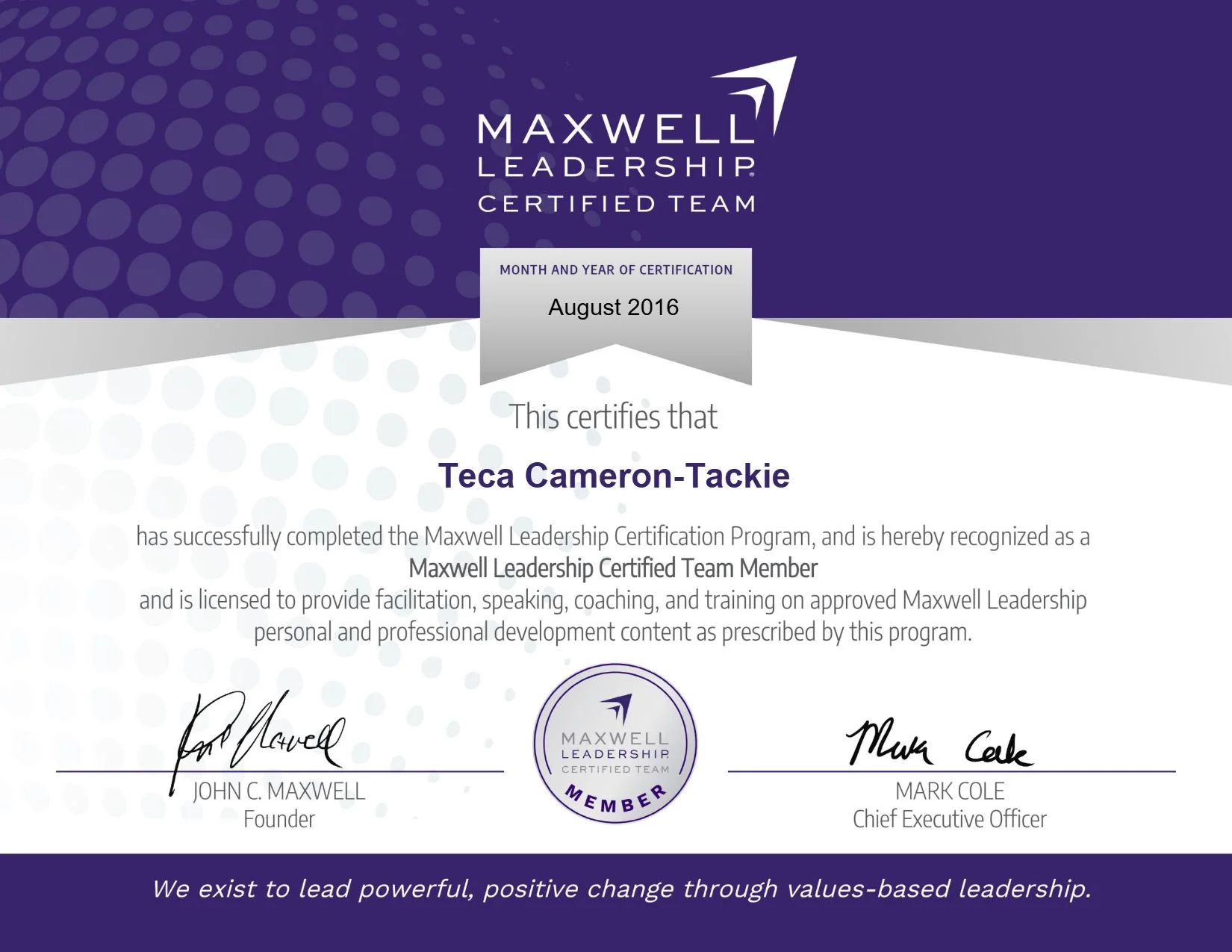 Certifed John C. Maxwell Coach, Speaker and Trainer