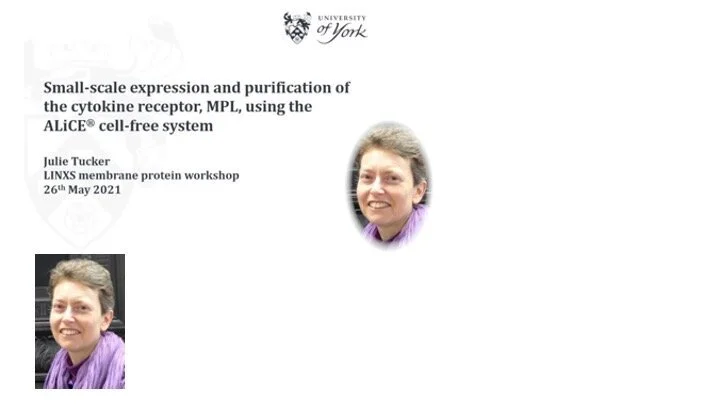 VIDEO - Membrane Proteins Workshop - Small-scale expression and purification of the cytokine receptor, MPL, using the ALiCE® cell-free system with Julie Tucker