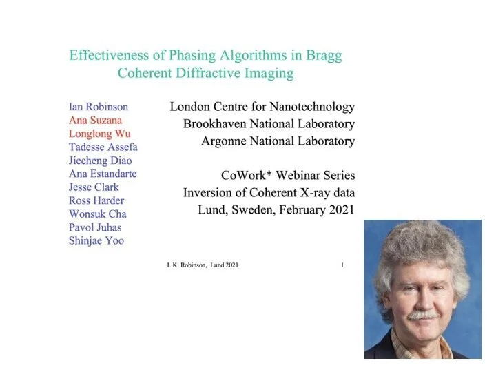 VIDEO - CoWork series - Effectiveness of Phasing Algorithms in Bragg Coherent Diffractive Imaging with Ian Robinson