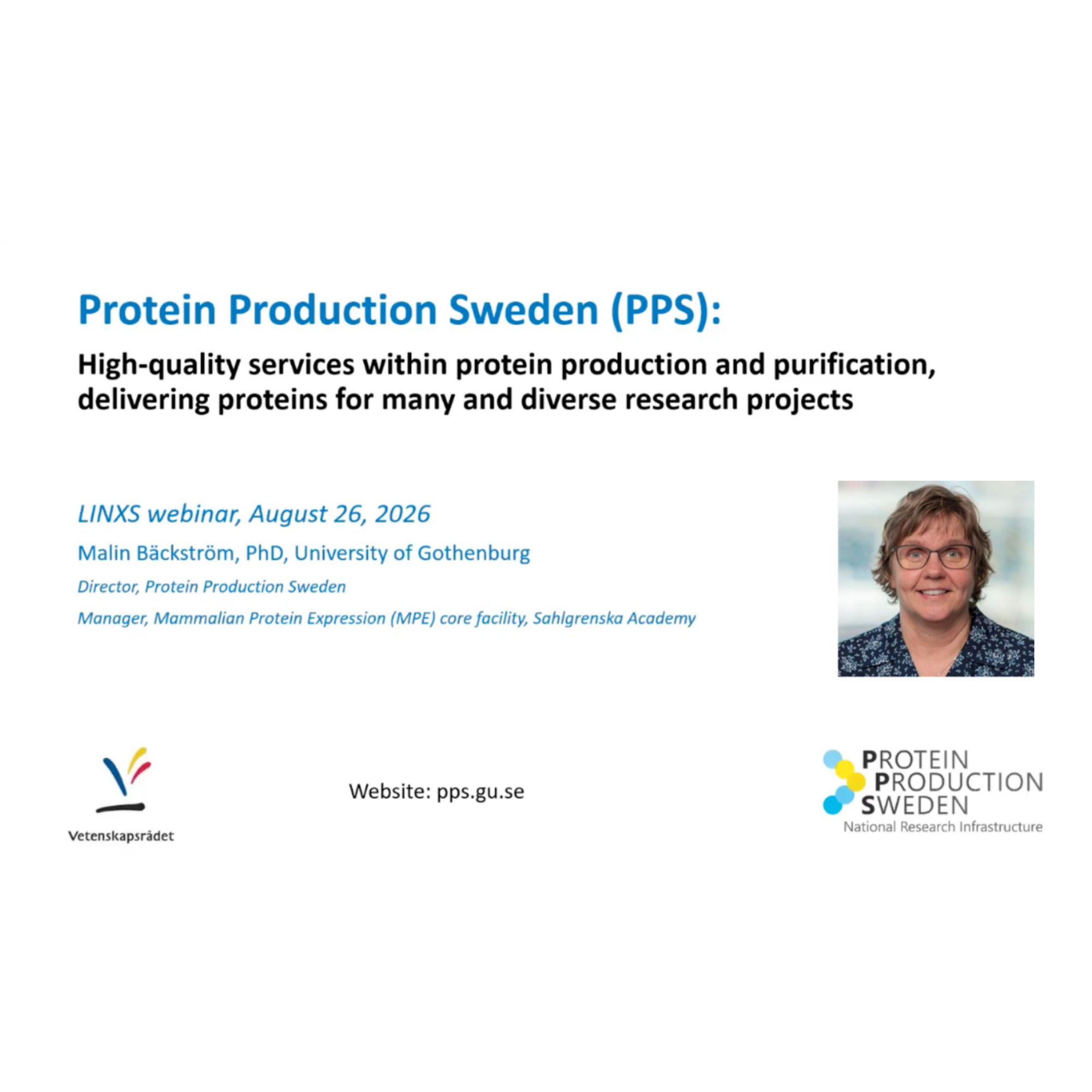 Protein Production Sweden: High-quality services within protein production and purification, delivering proteins for many and diverse research projects with Malin Bäckström