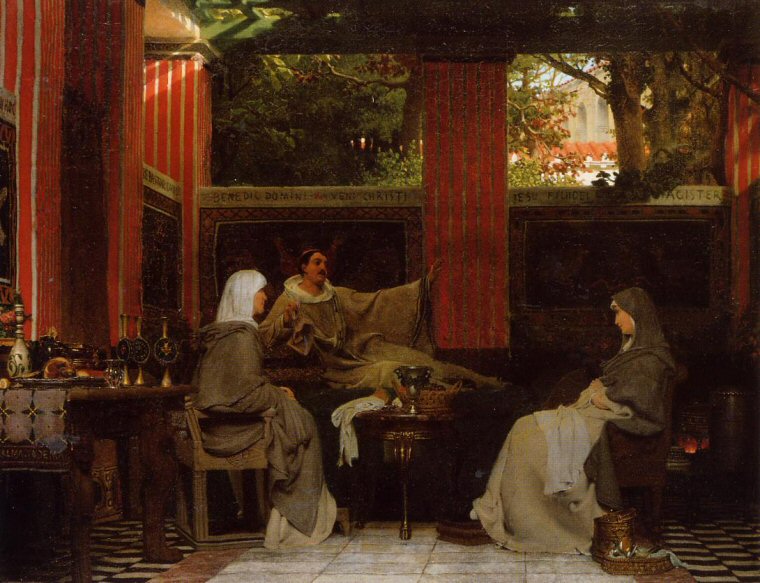 Tabula picta a Laurentio Alma-Tadema a. MDCCCXII p. Chr. n. facta. Venantius Fortunatus carmina legit Radegundae.