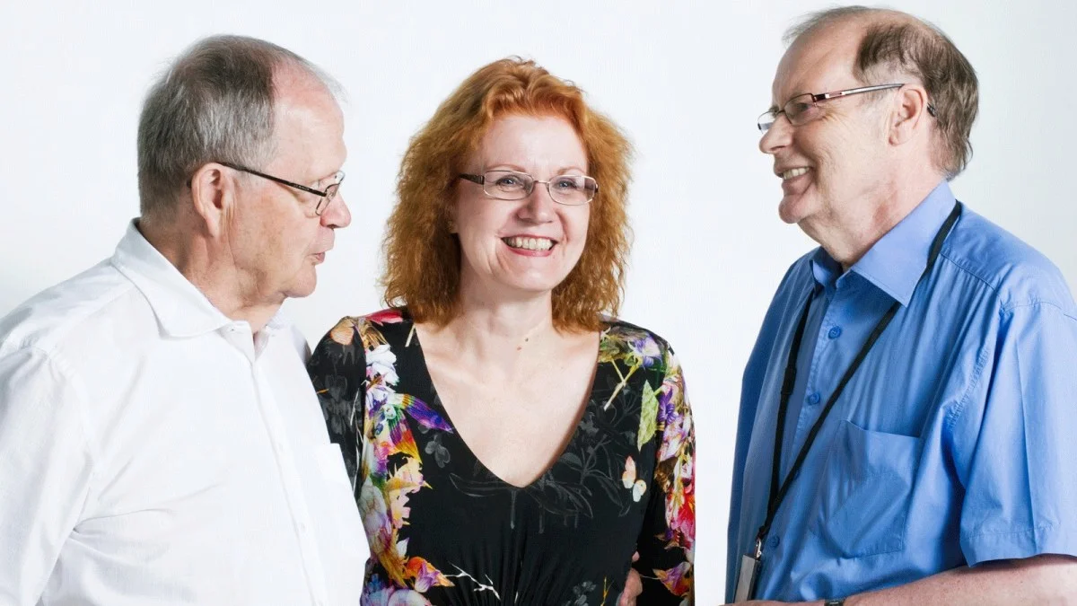 The creators of Yle's Nuntii Latini : Tuomo Pekkanen, Virpi Seppälä-Pekkanen and Reijo Pitkäranta. Photo by: Laura Mainiemi