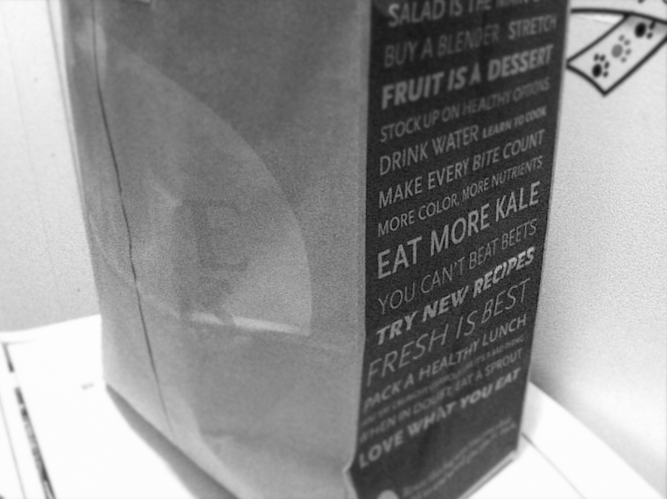 Eight months prior to applying for a registered trademark at the USPTO, a Whole Foods bag posted on Eat More Kale’s Facebook page prompted Bo Moore to contact a lawyer about trademarking the phrase. In January 2011, he posted this picture with the comment, “HMMMMMMM?????”