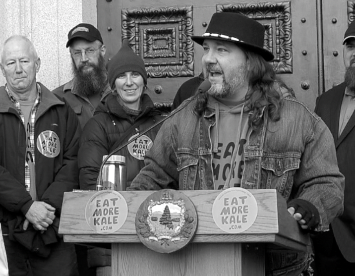 Bo Moore, Eat More Kale press conference Vermont statehouse, Dec 2014 (image from documentary footage)