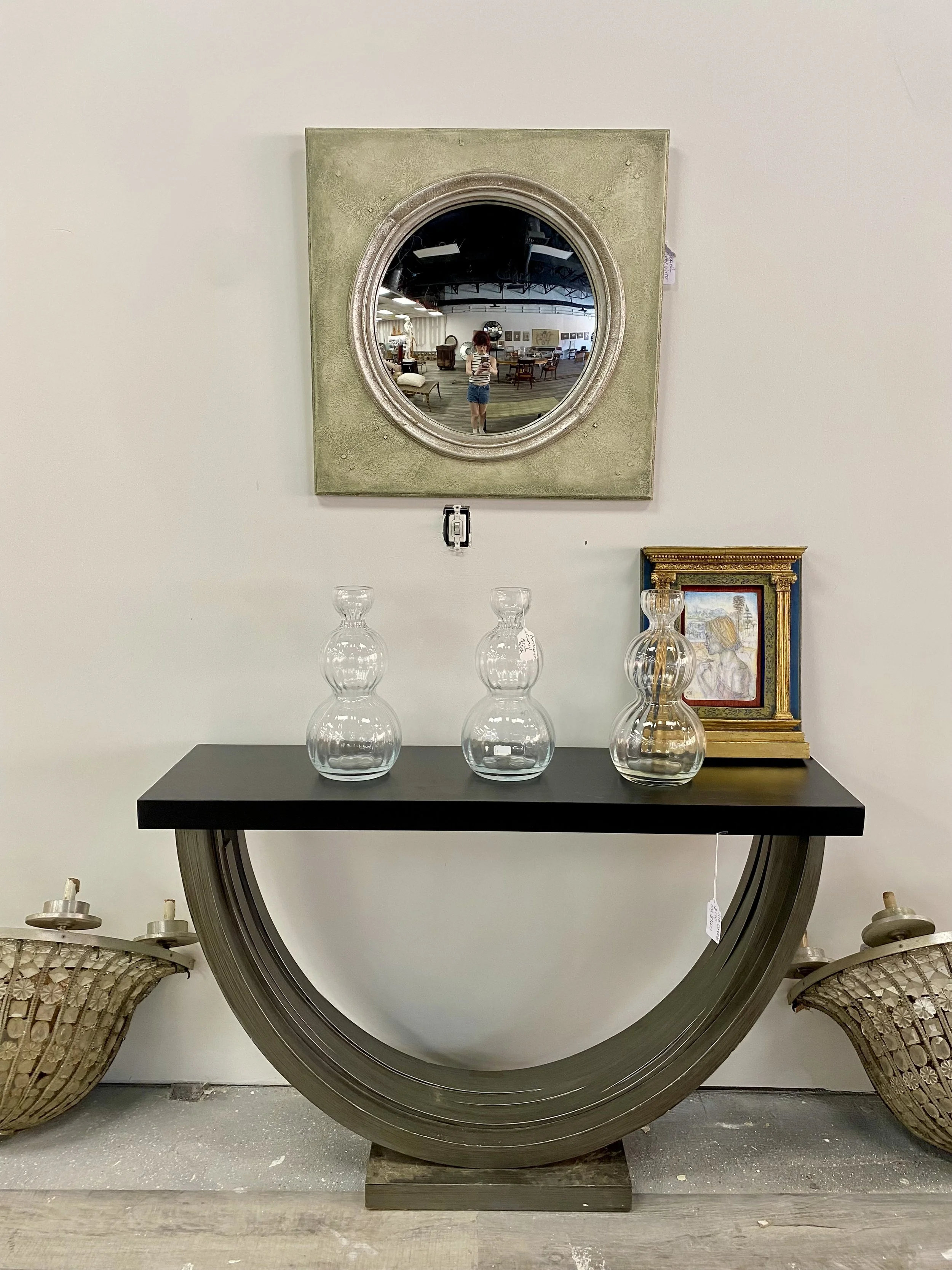 Pegged Mirror, Arc Console, Hurricanes, David Wiesand Painting