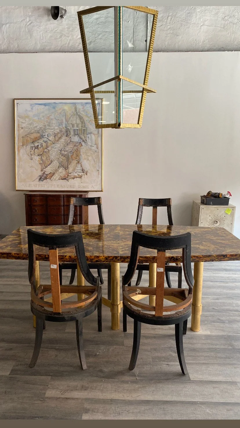 Three Sided Marie Lantern, W Table, Deco Chairs