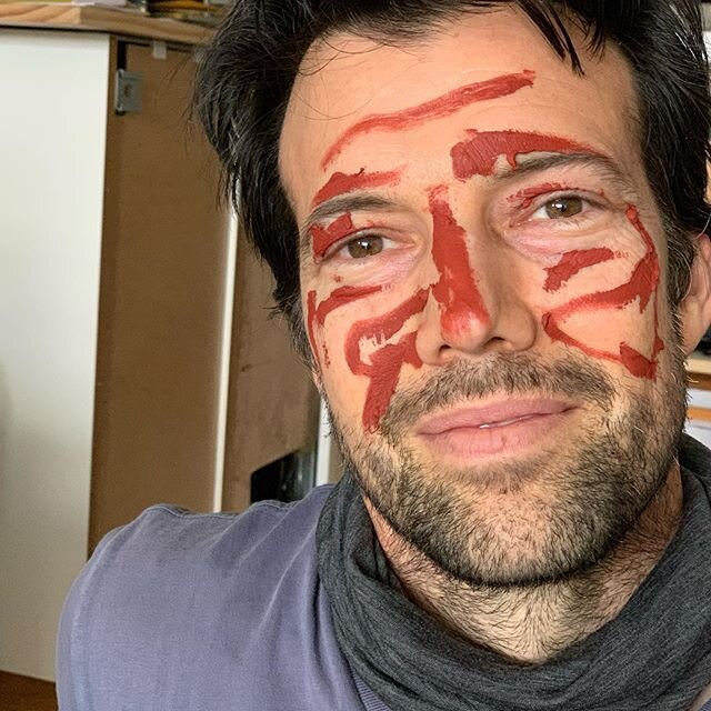 Early morning #quarantine #facepainting time! I asked the toddler artist for a cat and was given a slightly #braveheart meets #patrickbateman but it&rsquo;s cool. And then the toddler took this photo. So if face painting doesn&rsquo;t work out for th