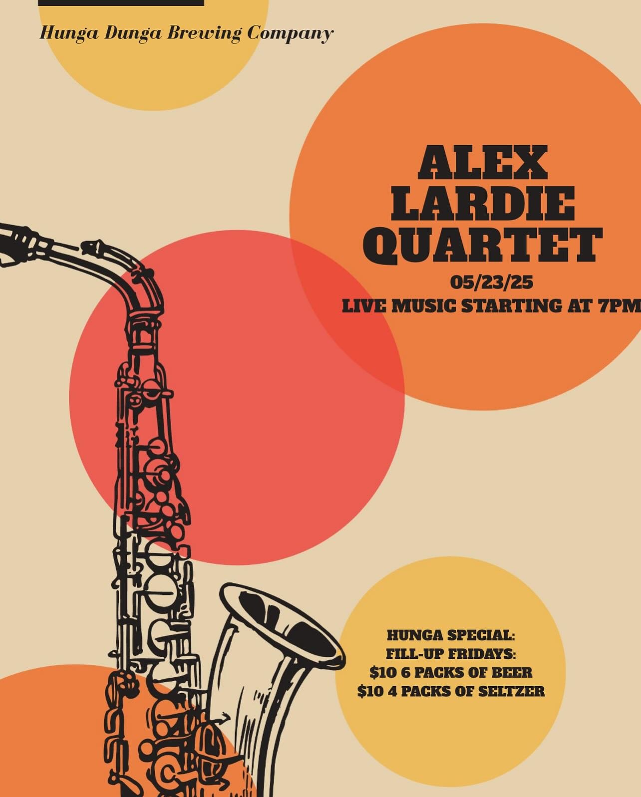 This weekend!! Alex Lardie Quartet on Friday and the Yellowdog Flats Saturday, stop by for good beer and good tunes!