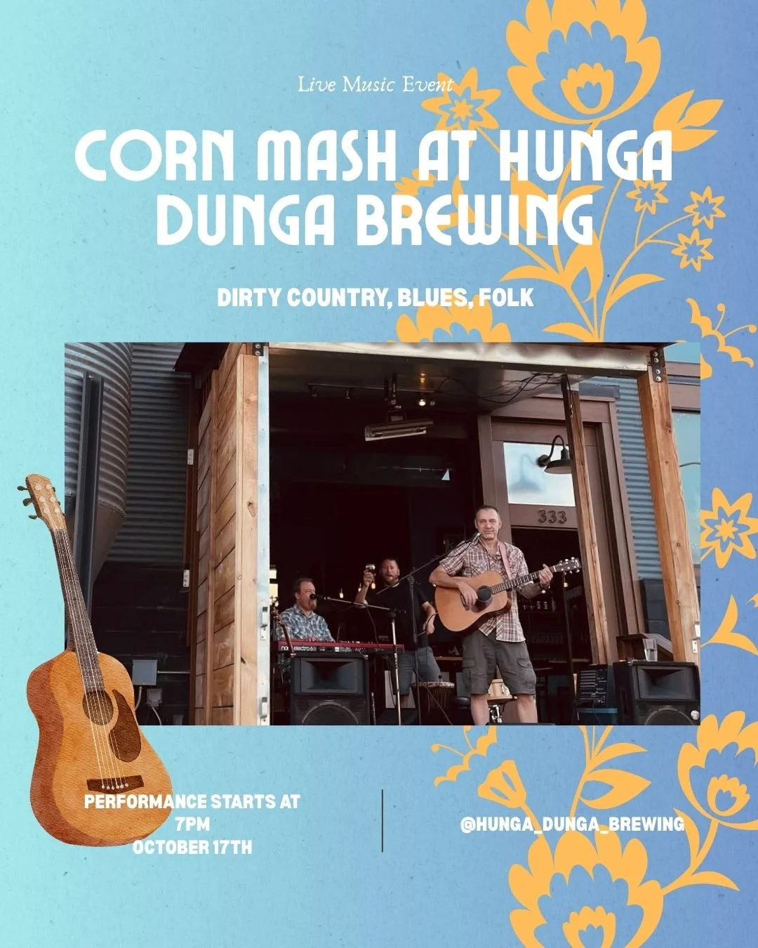 This weekend we've got an exciting line up! 
To start the weekend off right Corn Mash is performing on Friday at 7pm, a mix of blues, folk and dirty country this is an energetic band! No covers 🎸
Saturday come relax and stretch those muscles with Be
