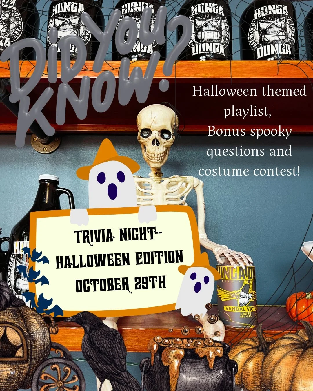 Next week's trivia is going to be ghoulishly spectacular! 🧟
Eric Billings is putting on a Halloween themed trivia packed with spooky bonus questions, a bone chilling music playlist and prizes for those dressed up and ready for trick or treating! 🎃?