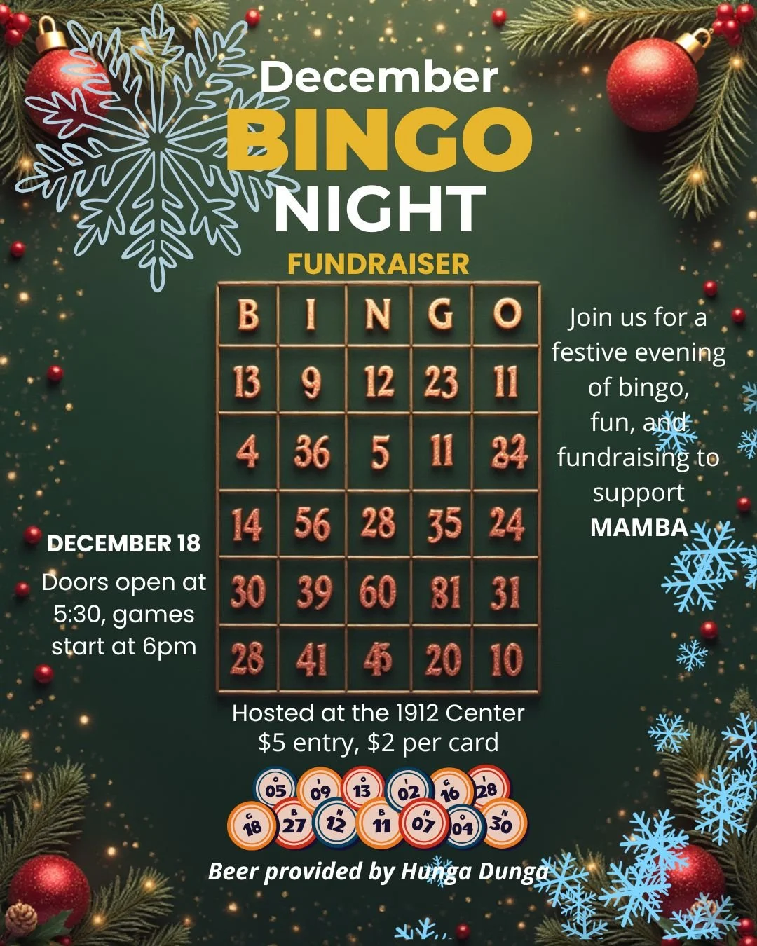 December's bingo is raising funds for a local Moscow group--MAMBA!
These folks are amazing, they keep our outdoor trails maintained and if you like biking they have fantastic programs and events that they put on every year for all ages!
We hope to se