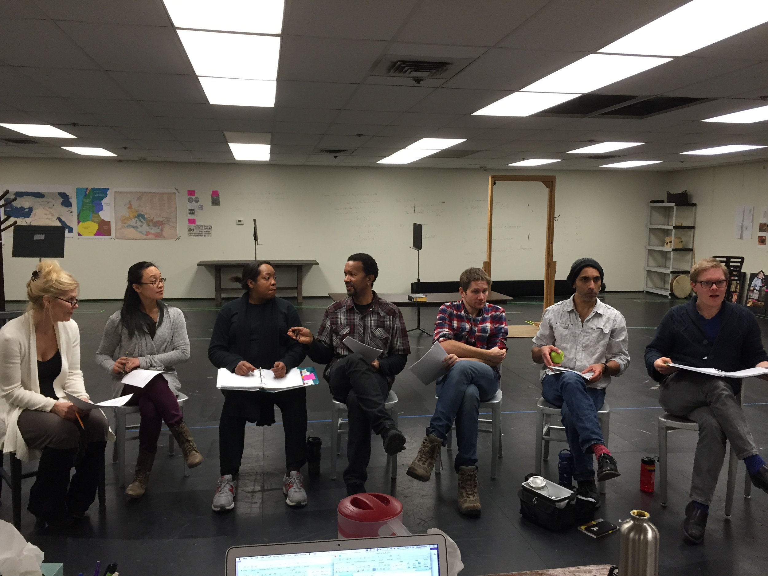  Cast note session after rehearsal 
