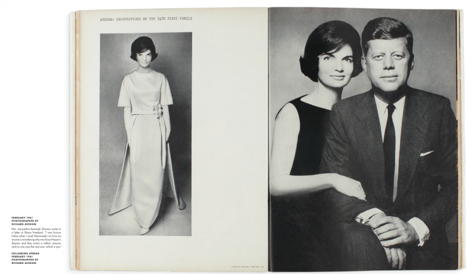 The first published images of the President and First Lady in Harper's Bazaar, February 1961. Photographs by Richard Avedon via Diana Vreeland's website. 