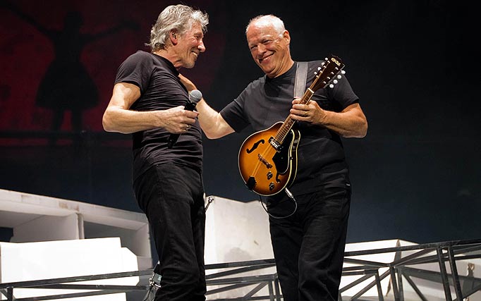 Here are the guys (Waters on the left, Gilmour on the right) at a rare reunion from May 2011. I call this look black on black on black on black. They didn't coordinate this- it's just how they dress. Photo: Muddy_Roger via last.fm. 