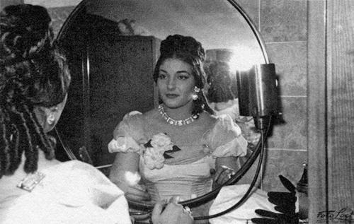 In 1951, before a performance of La Traviata in Florence. Photographer unknown.