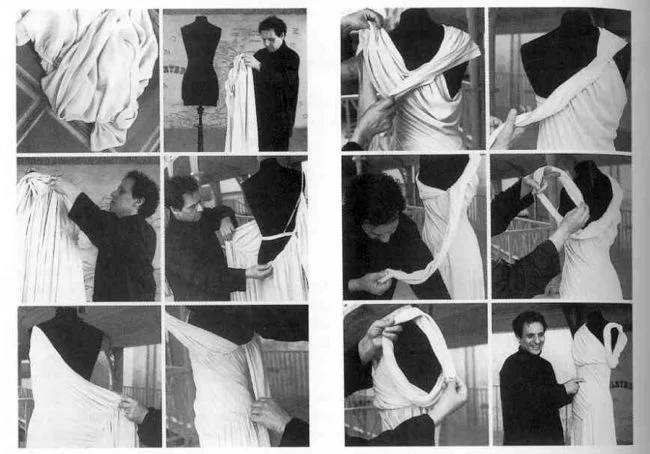 Alaïa reconstructing a Madeleine Vionnet dress from the 1930s. He was, like his predecessor, a master of fabric, cut, and drape. Photos from Madeleine Vionnet by Jacqueline Demornex and h/t to Caroline Rennolds Milbank @jupeculotte on instagram where I learned about this.