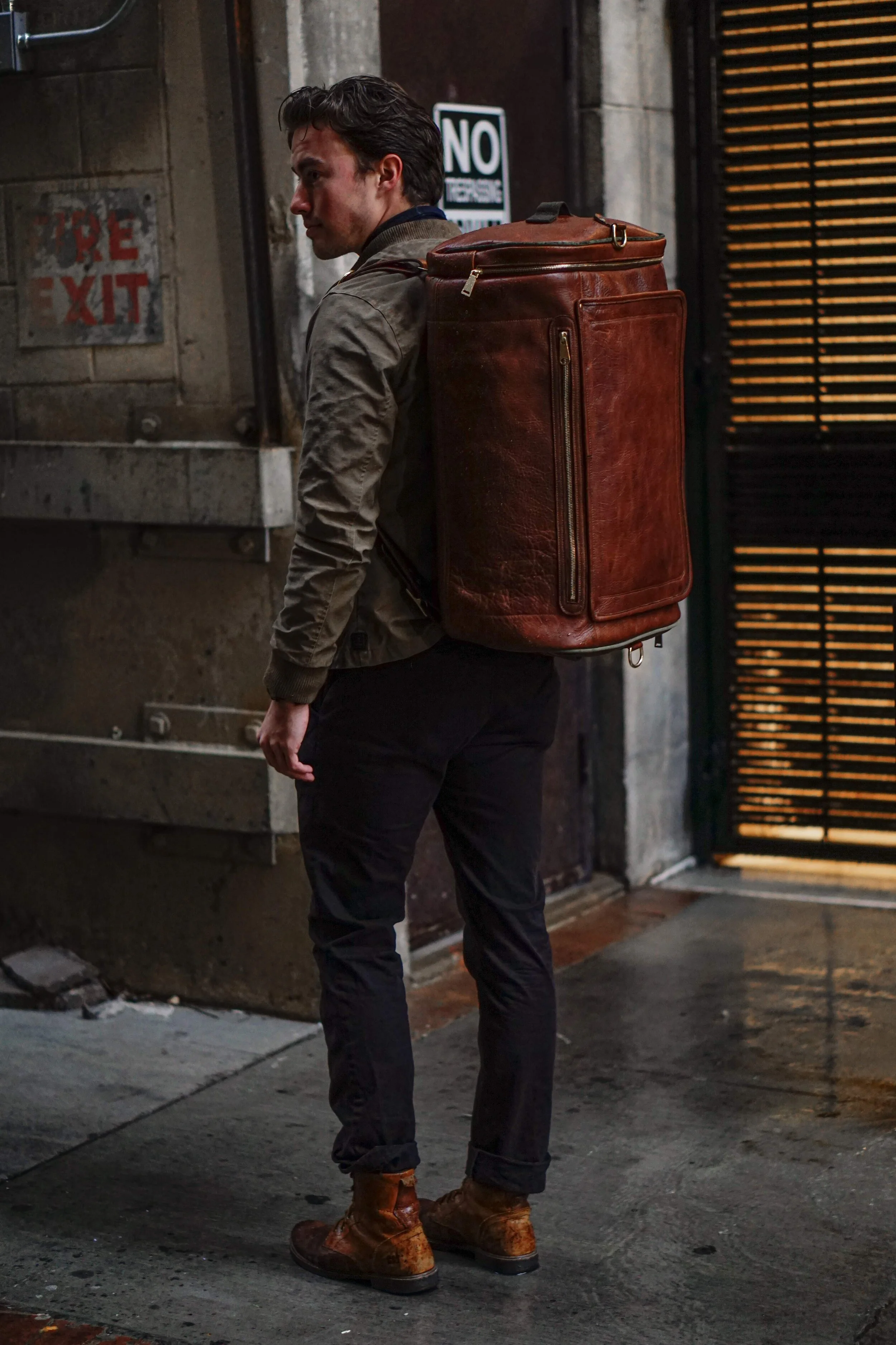 the leather duffle backpack