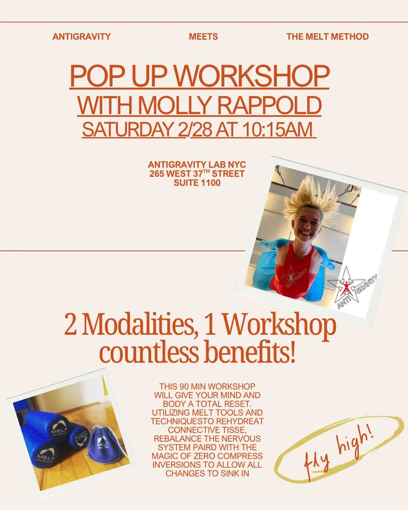 Check out this awesome pop up workshop taught by Molly Rappold. 

You might recognize her from her role behind the desk, but in addition to managing the studio at The AntiGravity Lab she teaches weekly open classes. She is also a 1 Star Instructor Tr