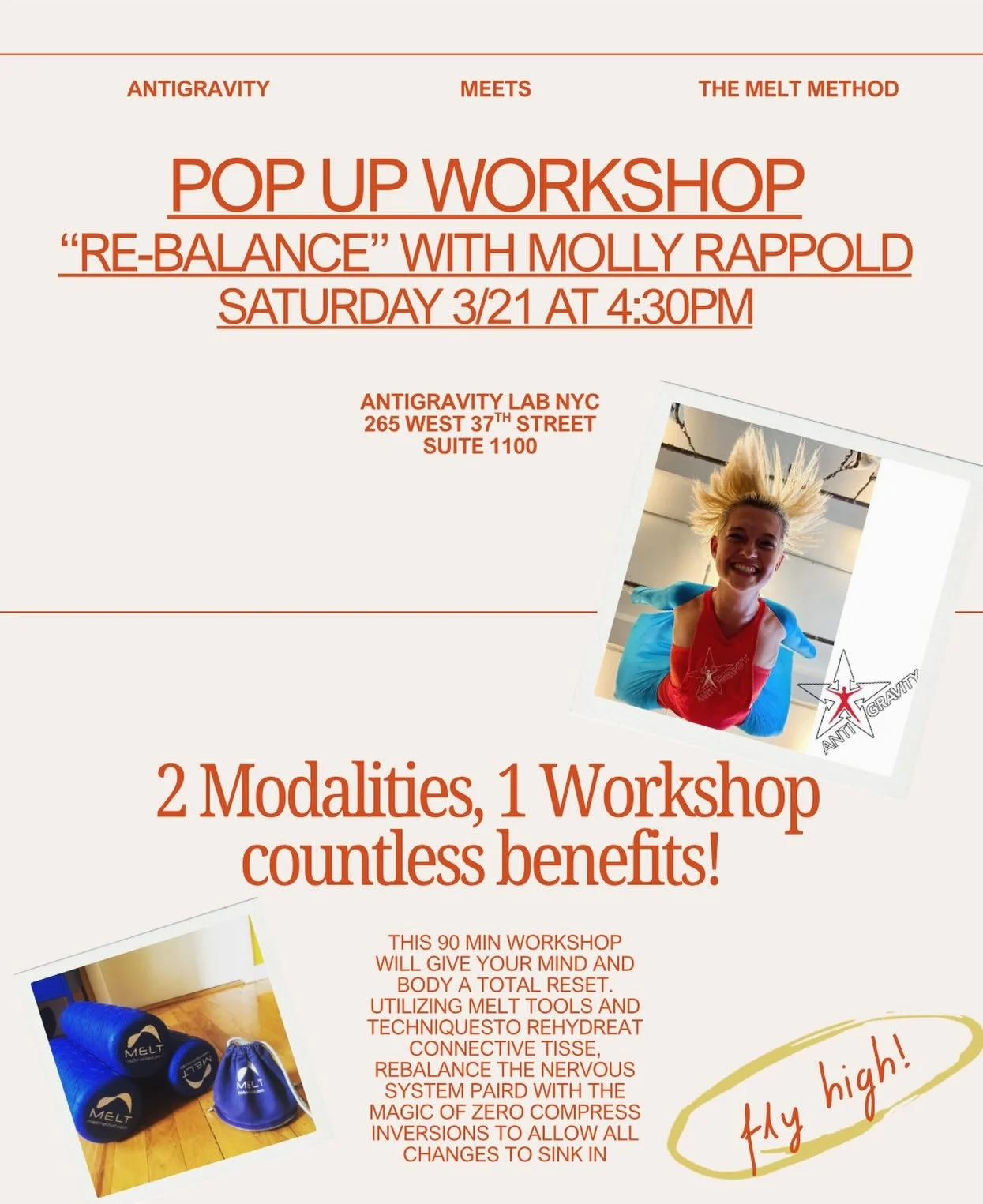 Join 1 Star AntiGravity Instructor Trainer and Level 3 MELT Method Instructor Molly Rappold for this very special workshop centered around Balance. Just in time for the Spring Equinox! 🌟🌷

In this 90 minute workshop you will utilize the AntiGravity