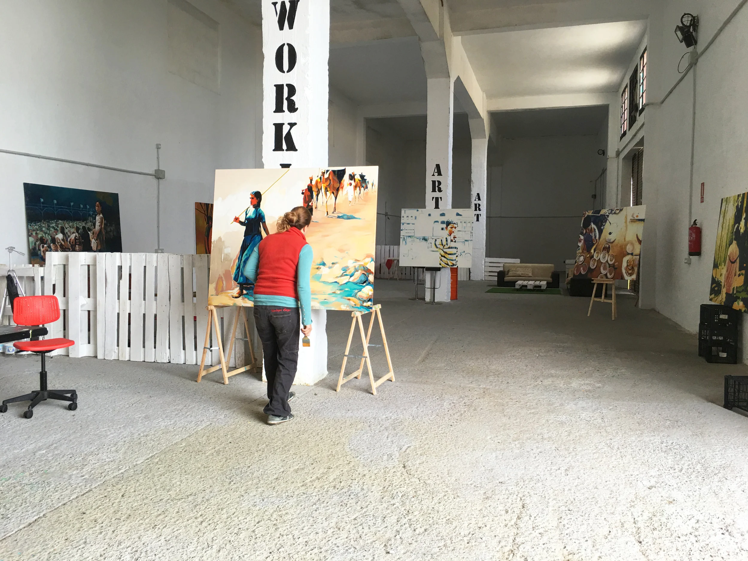 Spanish artist Elena Marquez Bonny working in her studio 