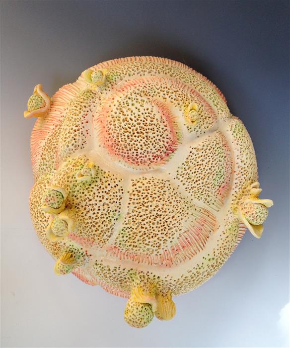 Unseen Life on the Reef (12” x 12”) by Eileen Braun, ceramic artwork