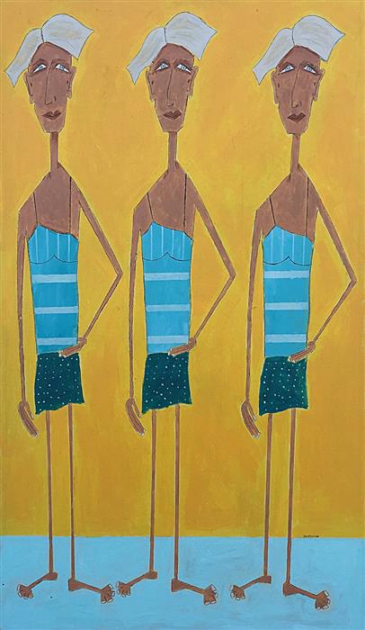 Sisters at the Beach (48" x 28") by Rick Hamilton, acrylic painting