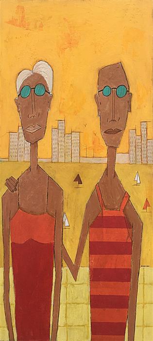 Morning Swim in the East River (48" x 22") by Rick Hamilton, acrylic painting